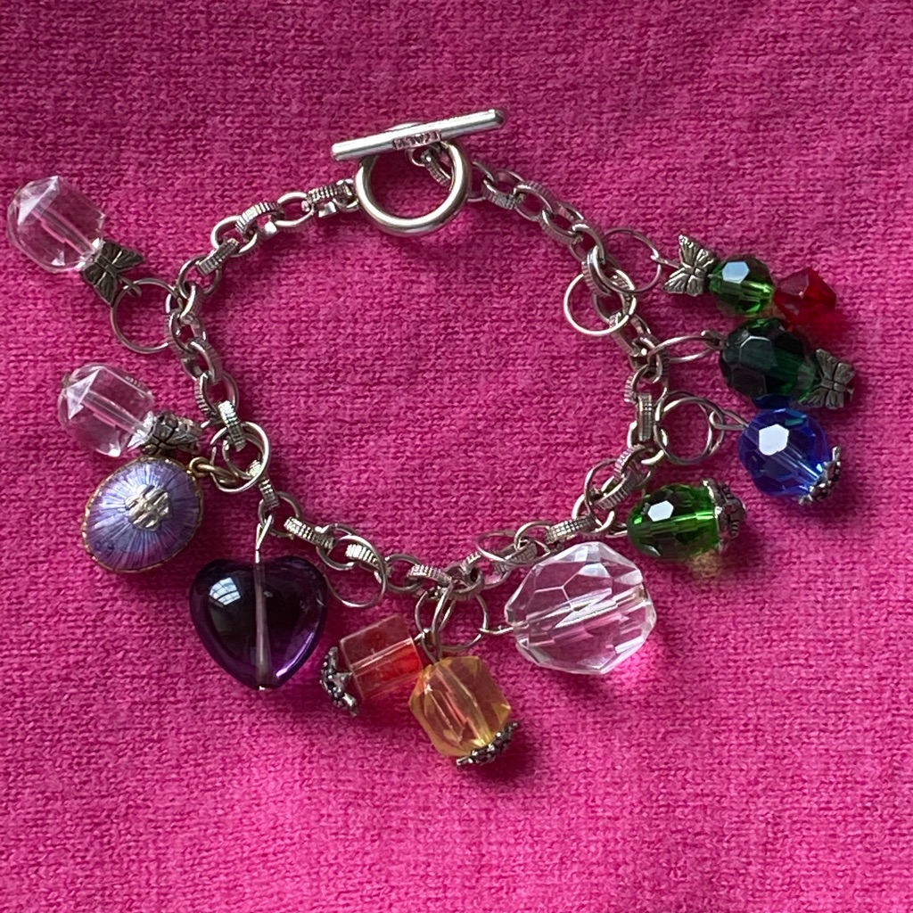 Vintage Italian Sterling Silver 925 Rhinestone Charm Bracelet
